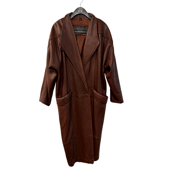 Express S Slouchy Oversized Lamb Leather Trench Coat Long Jacket 90s Brown - Picture 2 of 12